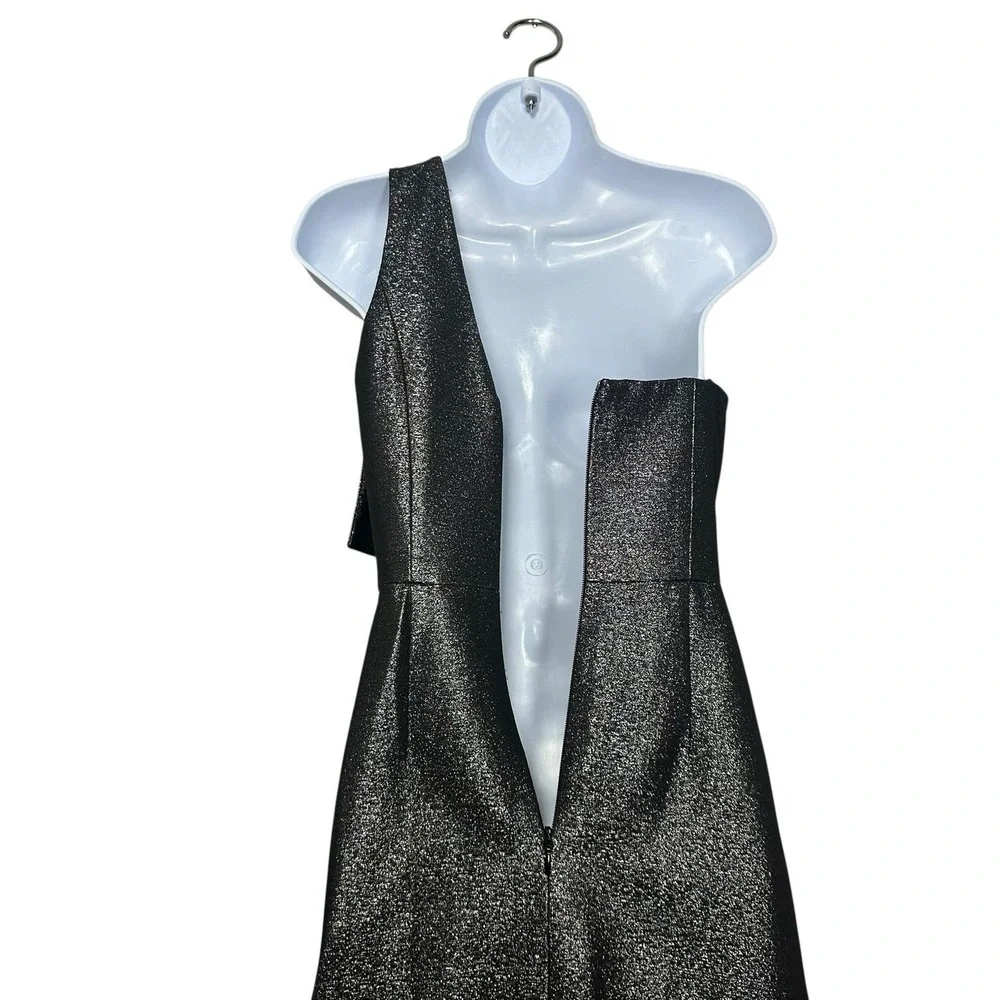Halston Heritage NWT Black Metallic One Shoulder Draped Cocktail‎ Dress Size 0